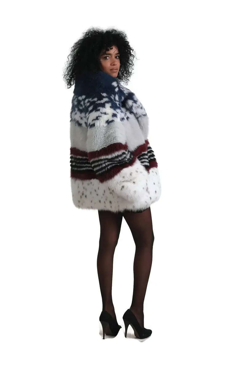 Multicolored  Fox Fur coat
