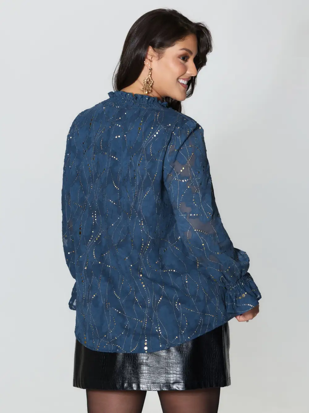 Gold Stamp Ruffled Neck Blouse