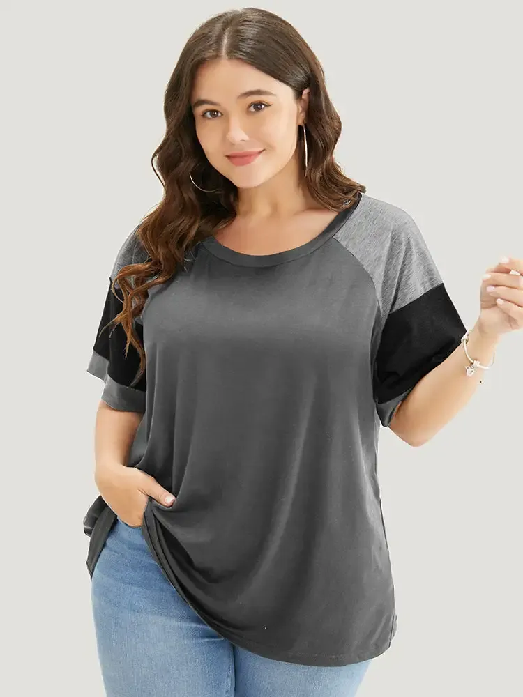 Colorblock Contrast Crew Neck Raglan Sleeve T-shirt