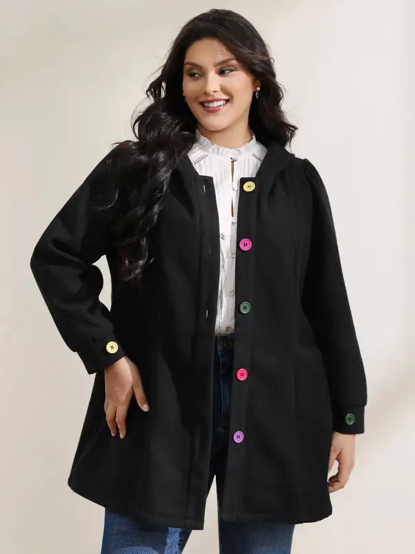 Colorful Buttons Hooded Pocket Coat