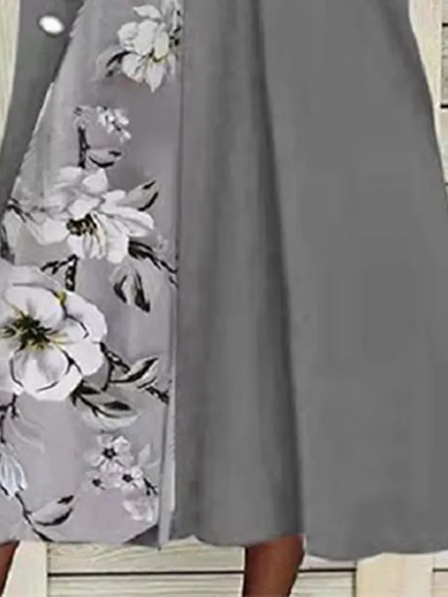 Women‘s Swing Dress Midi Dress Green Blue Gray Half Sleeve Floral Split Print Summer Spring V Neck Stylish Casual 2023 S M L XL XXL 3XL