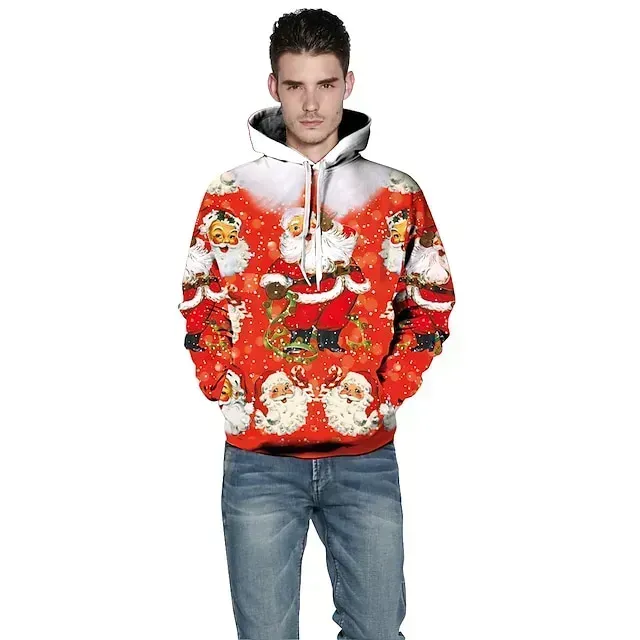 Santa Claus Ugly Christmas Sweater / Sweatshirt Hoodie Pullover Print Front Pocket Graphic Hoodie For Men's Women's Unisex Adults' 3D Print 100% Polyester Party