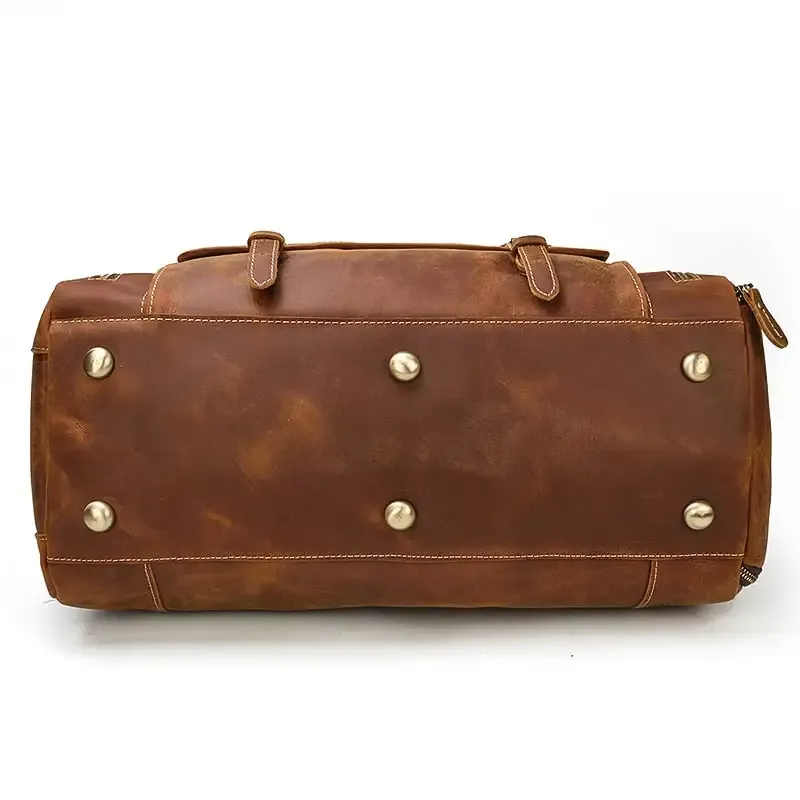 Retro Crazy Horse Leather Travel Bag with Separate Shoe Compartment