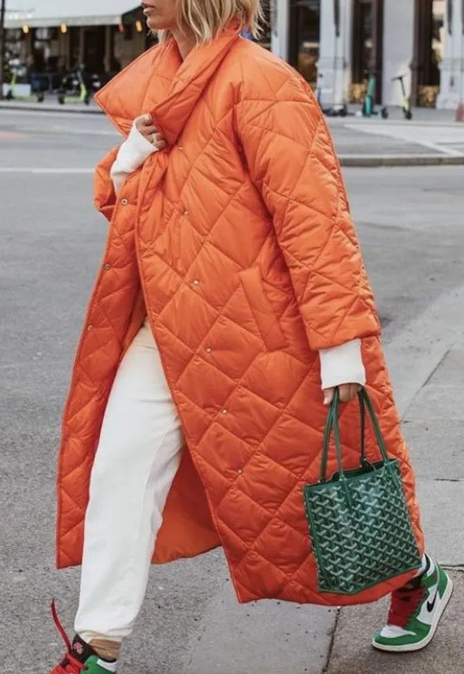 Neon Orange Long Diamond Pattern Coat