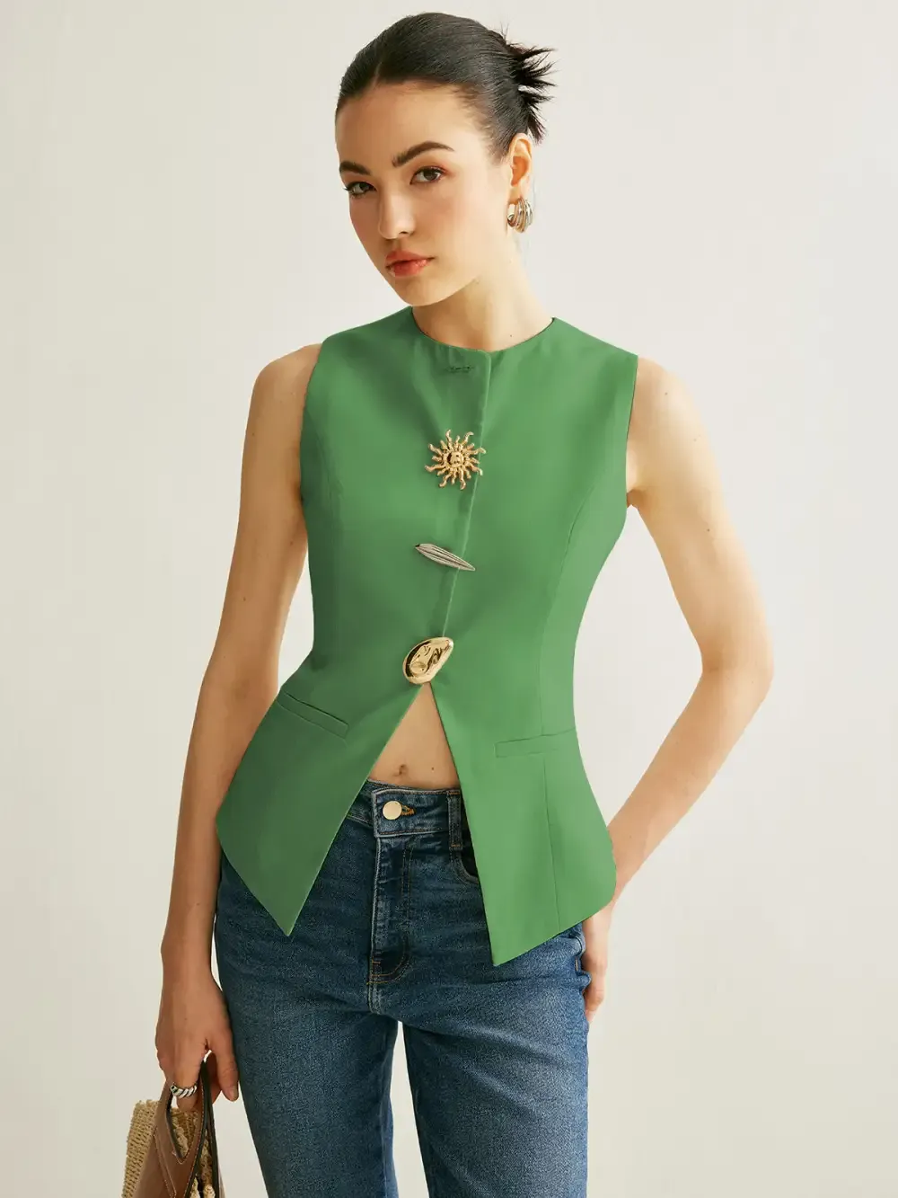 Metal Detail Split Vest