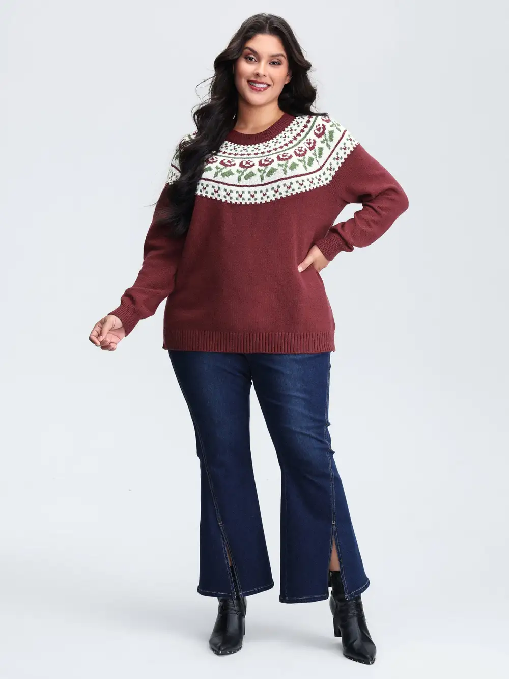 Floral Fair Isle Raglan Sleeve Pullover