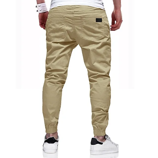 Men's Cargo Pants Cargo Trousers Joggers Trousers Casual Pants Drawstring Elastic Waist Elastic Cuff Plain Sports Outdoor Running Cotton Cotton Blend Streetwear Workout ArmyGreen Black