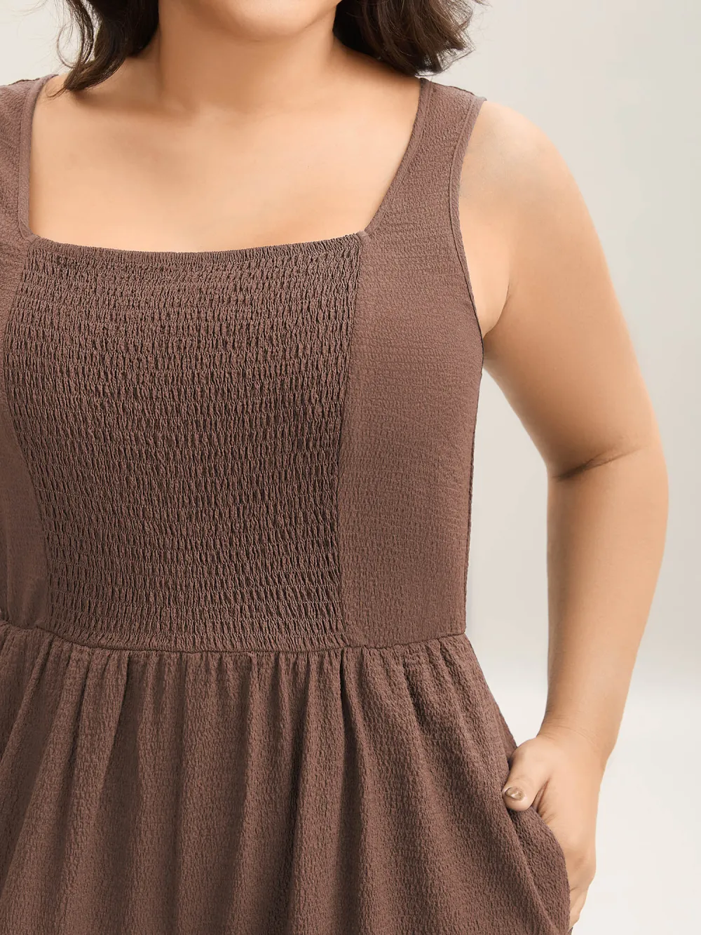 Shirred Pockets Wide-Leg Plain Jumpsuit