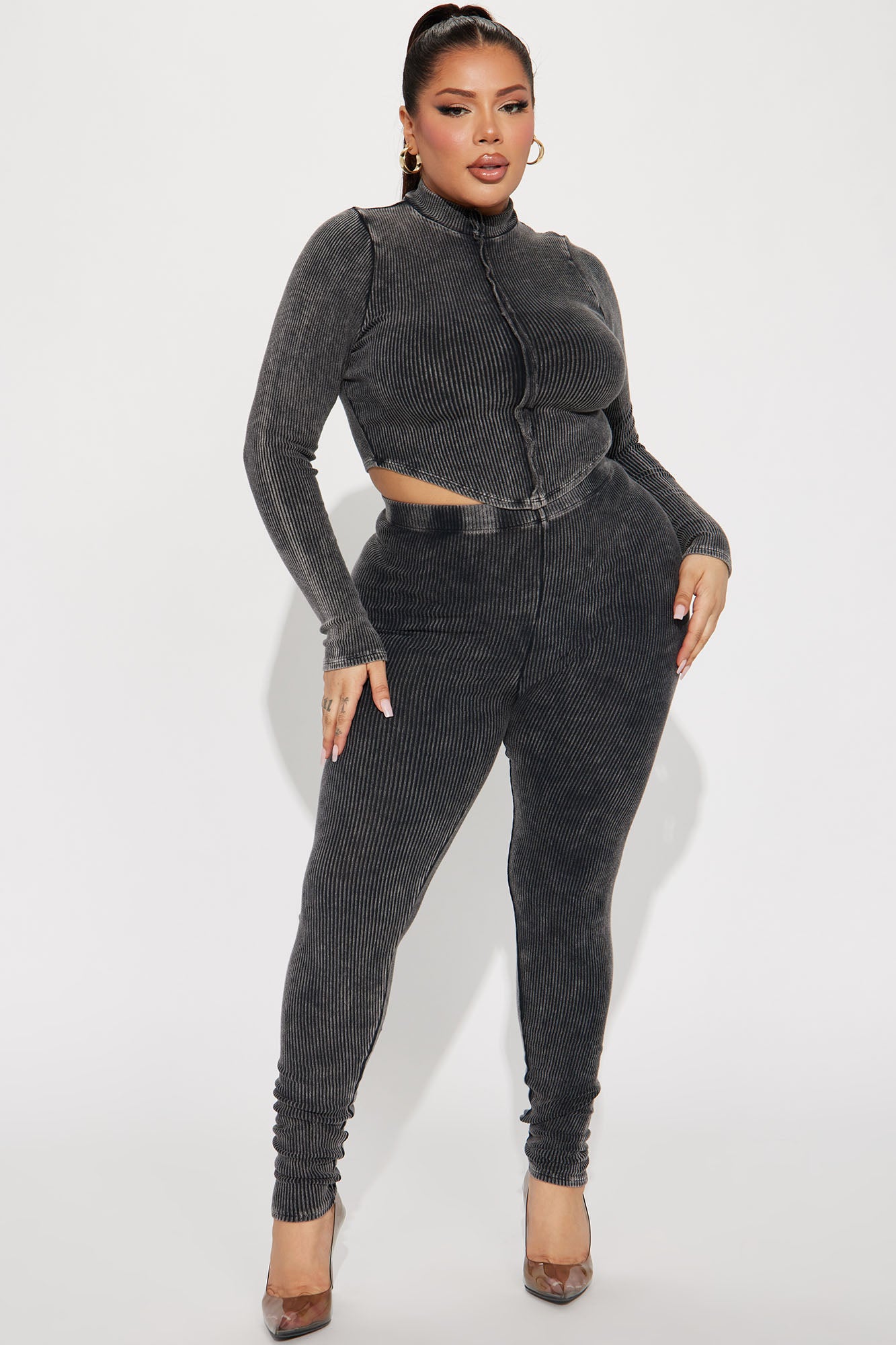 Can Tell It All Ribbed Legging Set 30 - Black