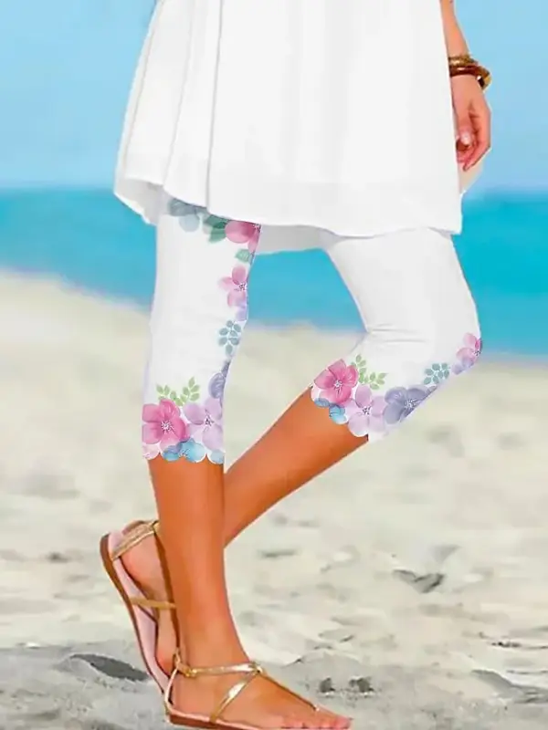 Women's Leggings Capri shorts Black White Pink Casual / Sporty Athleisure Weekend Yoga Print High Elasticity Calf-Length Tummy Control Floral S M L XL 2XL