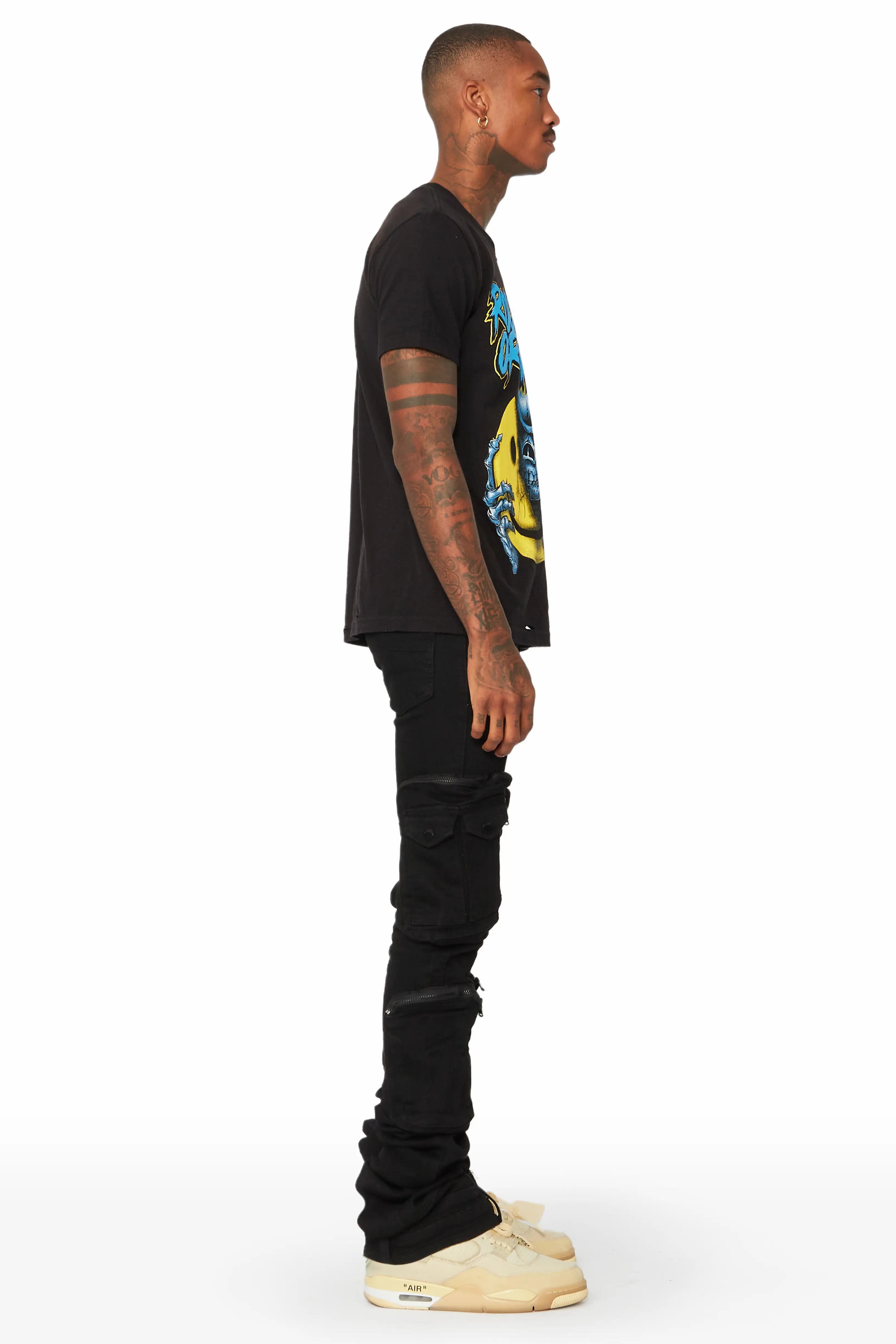 Simon Jet Black Super Stacked Flare Jean