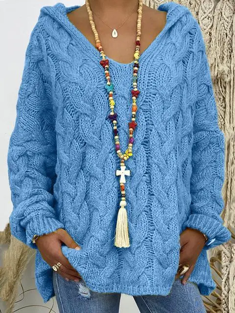 Solid Color Twist Knitting Hoodie Sweater