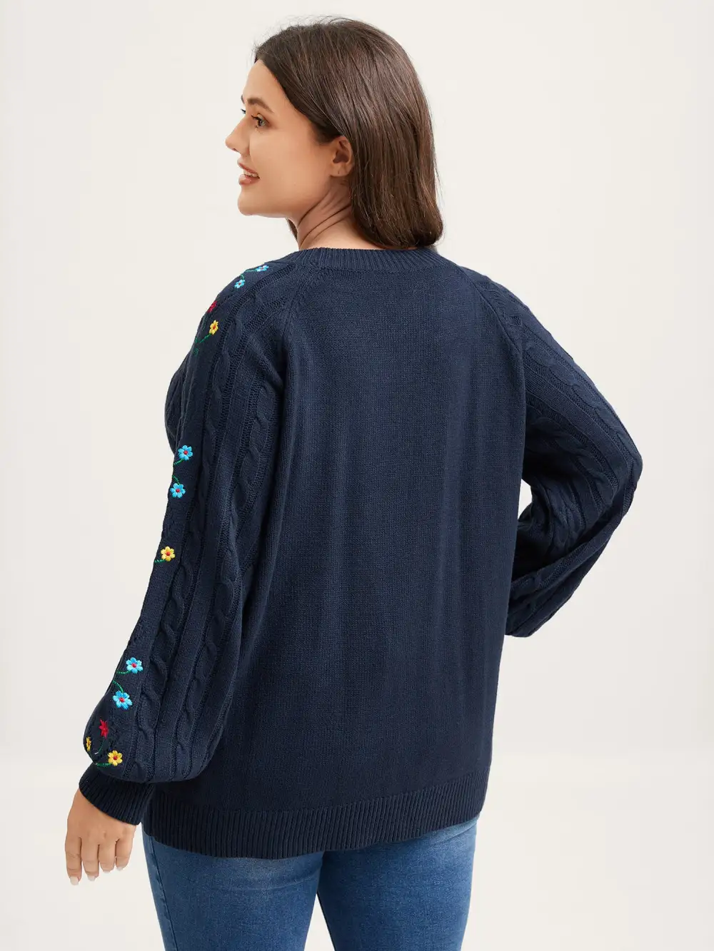 Cable Knit Embroidered Raglan Sleeve Pullover