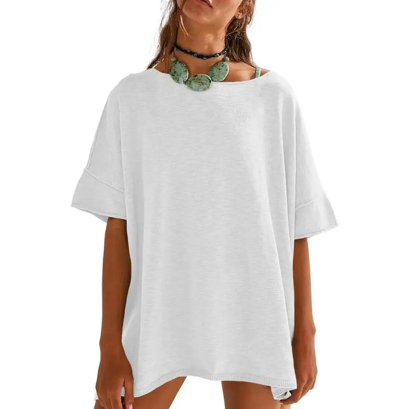 Women's Oversized Crew Neck Side Slit T-Shirt – Casual, Loose-Fit Summer Top