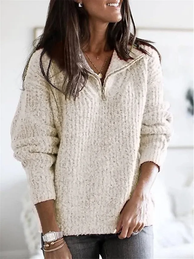 Women's Fancy Yarn Jumper Shirt Collar Quarter Zipper Sweater Fall Winter Daily Going out Stylish Casual Soft Long Sleeve