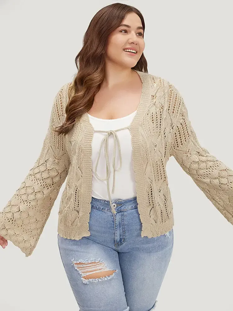 Hollow Out Bell Sleeve Tie Front Cardigan
