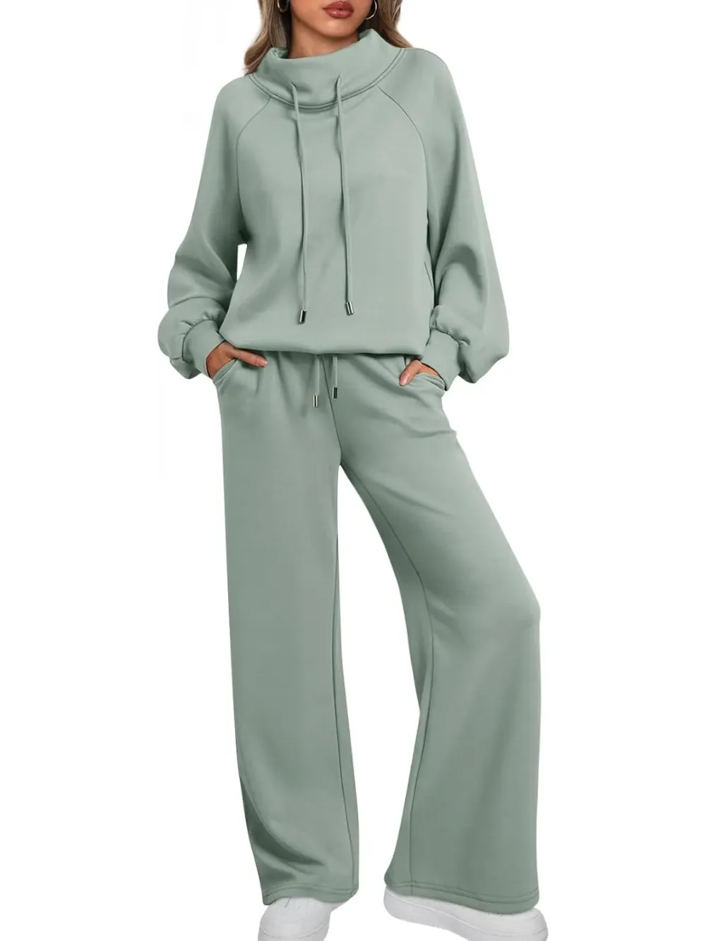 Lounge Sets for Women Sweatsuits 2 Piece Outfits 2024 Fall Drawstring Sweatshirt Wide Leg Sweatpants Tracksuit