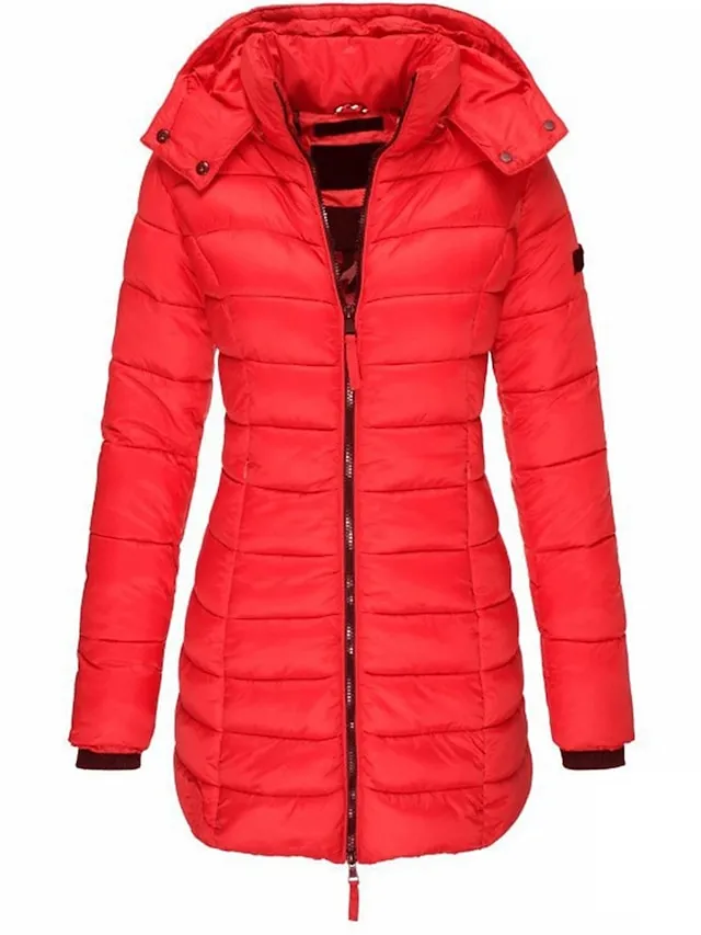 Women's Winter Coat Quilted Jacket Mid Length Puffer Coat Thermal Warm Parka with Pocket Fall Windproof Heated Coat  Zipper Hooded Lightweight Outerwear Long Sleeve Army Green Black