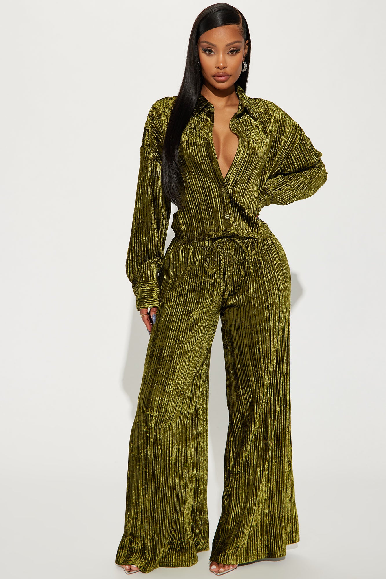 Masey Velvet Pant Set - Olive