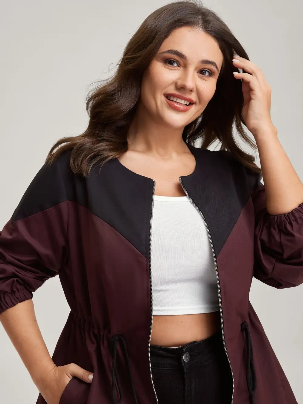 Color Contrast Zipper-Front Jacket