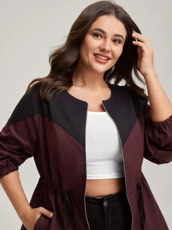 Color Contrast Zipper-Front Jacket