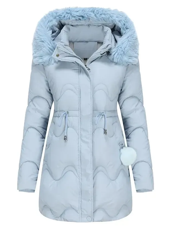 Women's Parka Puffer Jacket Winter Coat Thermal Warm Heated Coat with Removable Fur Collar Drawstring Zip up Hooded Coat Fall Outerwear with Pockets Classic Long Sleeve Light Blue Pink Black