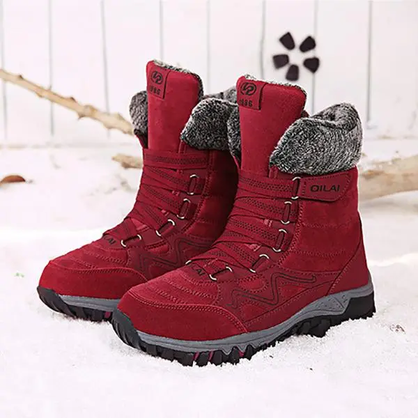 Large Size Women Hook Loop Outdoor Sneakers Mid Calf Warm Suede Boots