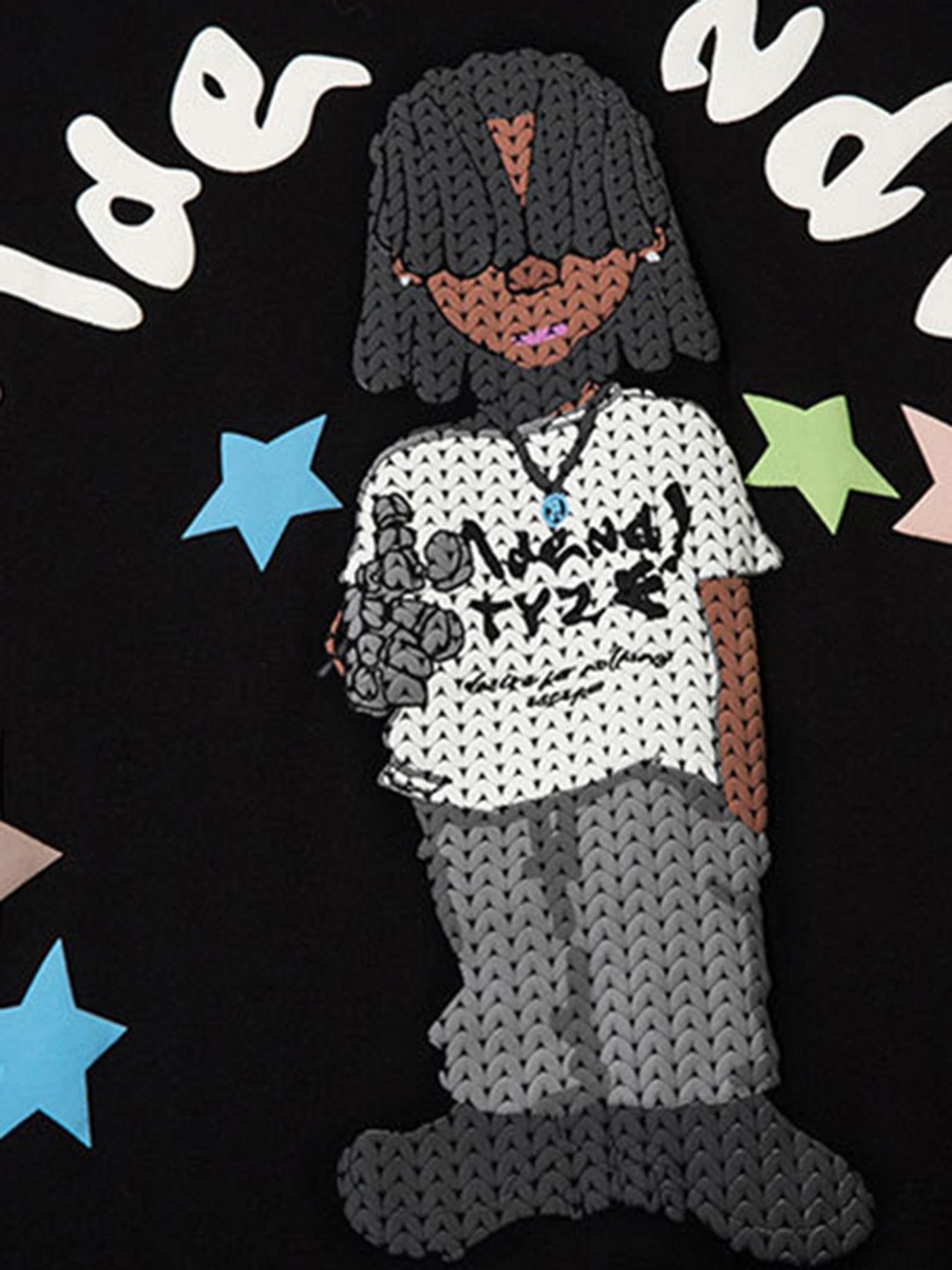 Hip Hop Cartoon Character Print T-shirt
