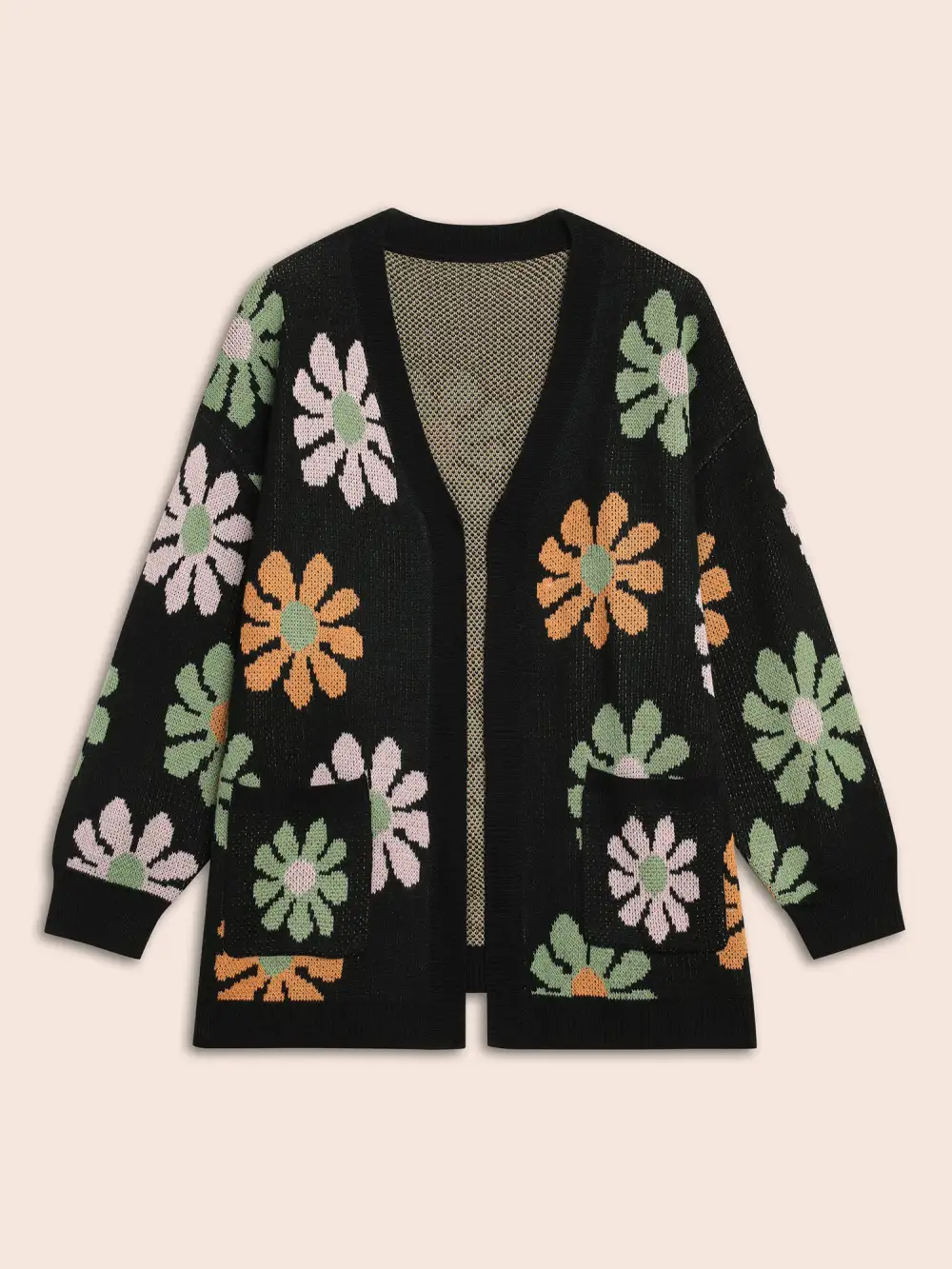 Contrast Floral Patch Pocket Cardigan