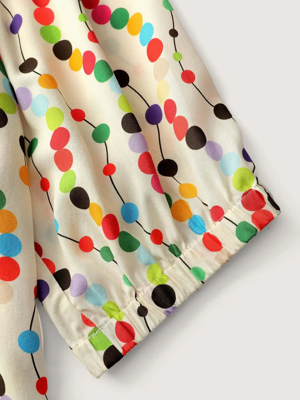 Colorful Polka Dots Rayon Notched Collar Blouse