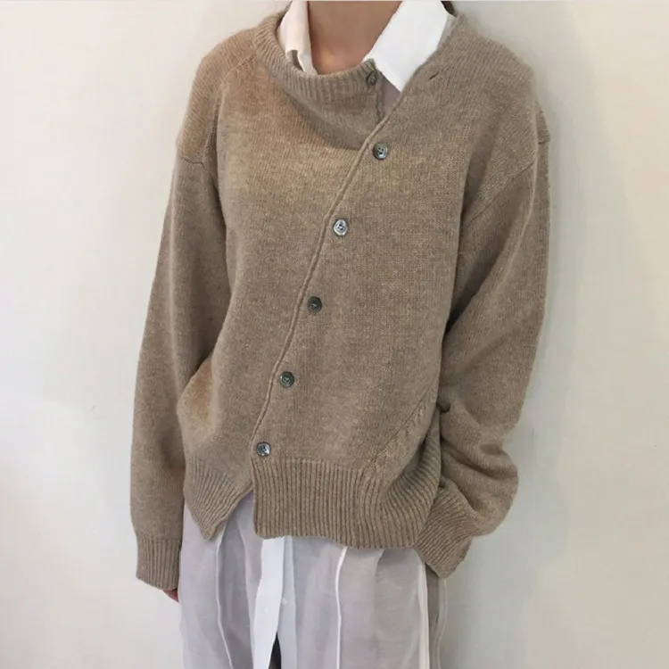 Button Down Asymmetric Casual Comfy Knitwear