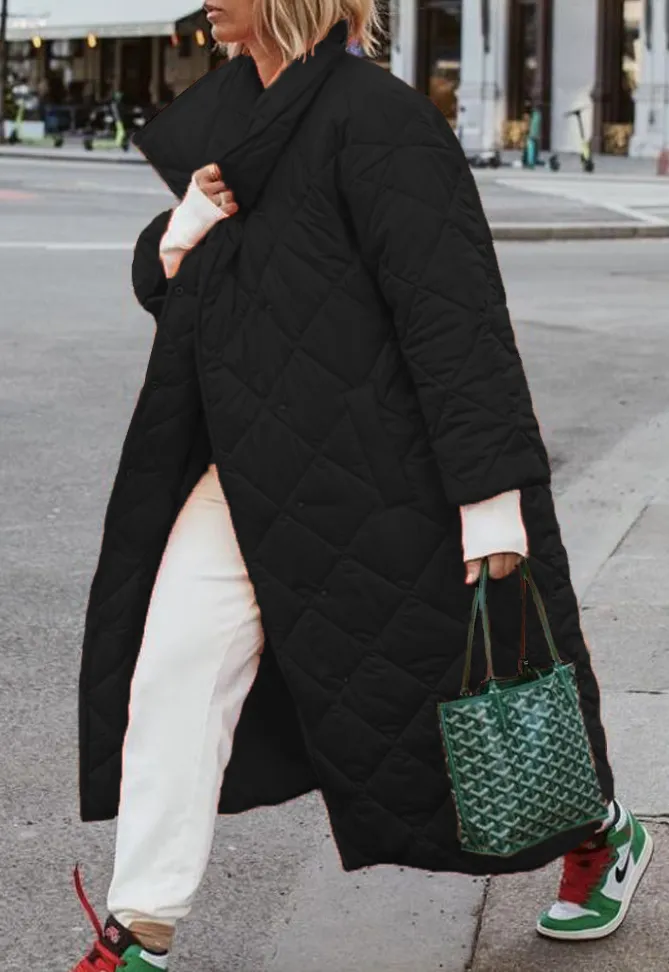 Neon Orange Long Diamond Pattern Coat