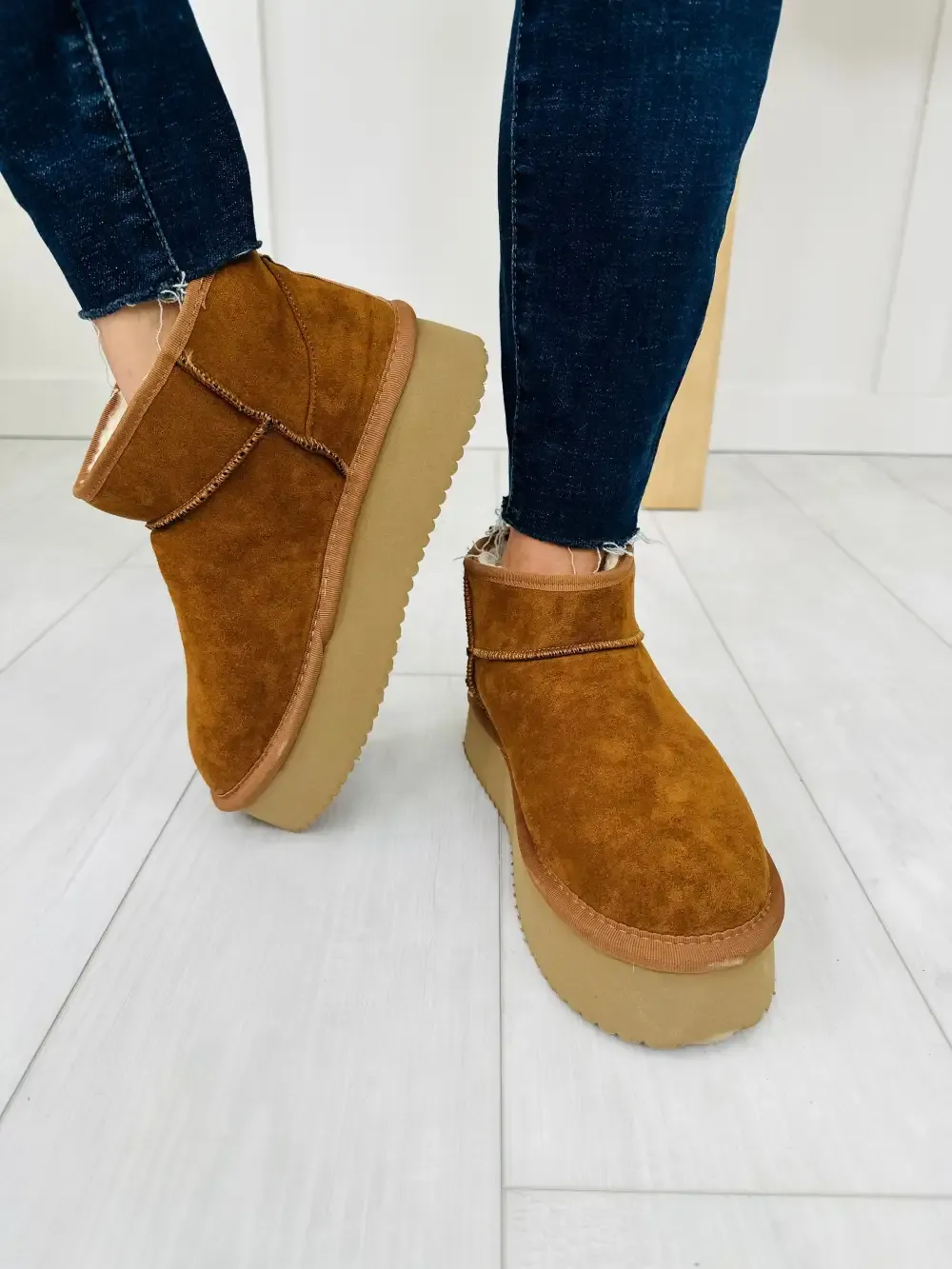 Toasty Terrain Booties In Tobacco Faux Suede