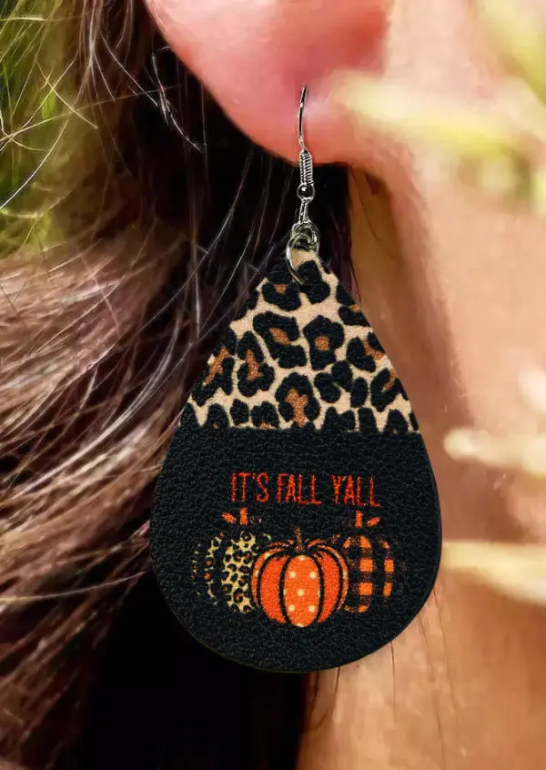 It's Fall Y'all Leopard Pumpkin Water Drop Earrings
