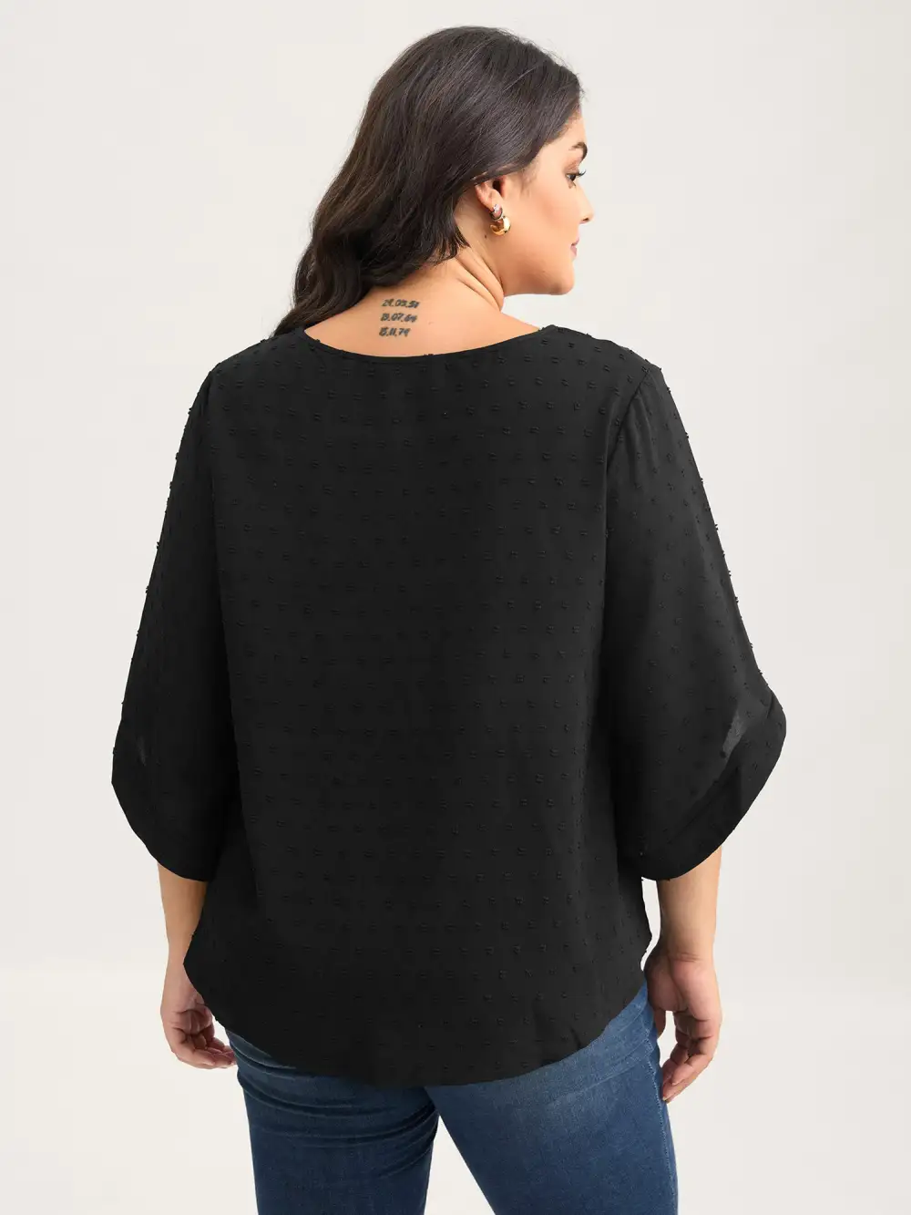 Textured Round Neck Bell Sleeve Blouse