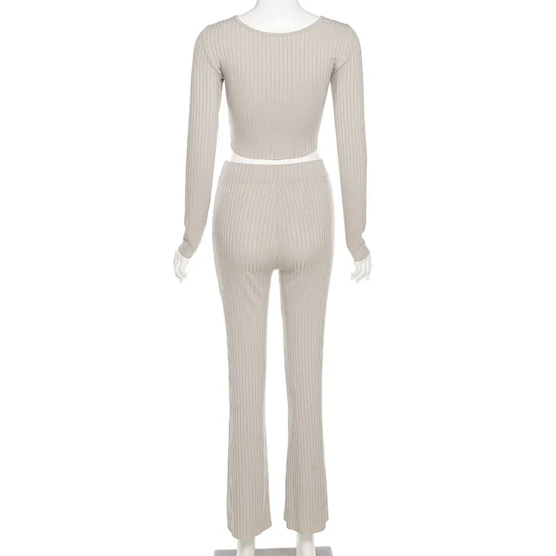 Casual Solid Color Hollow Knit Two-piece Set