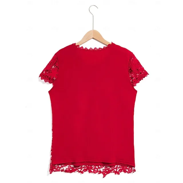 Women's Going Out Tops Blouse Cotton Plain Casual Lace