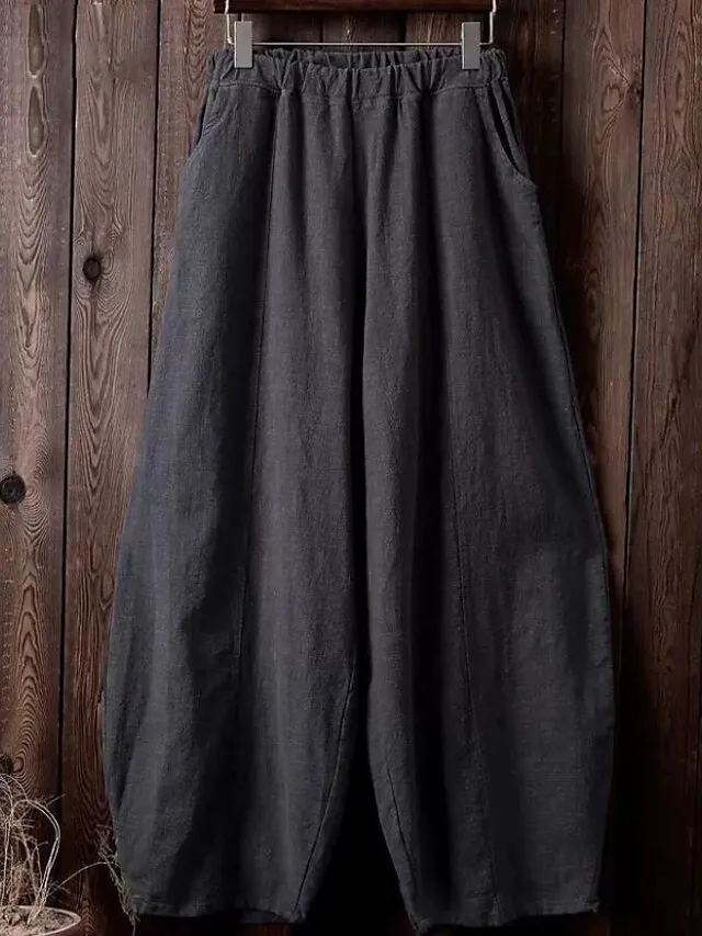 Women's Wide Leg Gauchos Pants Chinos Bloomers Full Length Cotton Pocket Baggy Micro-elastic Vacation Casual Daily Holiday Black White L XL Fall Winter
