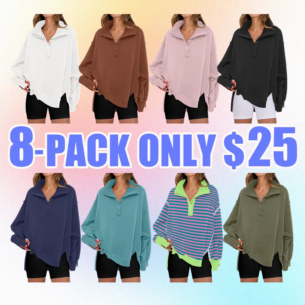 Women's Sweatshirts Oversized Casual Loose Button Up Henley Pullover Top High Low Split Fall Fashion Outfits