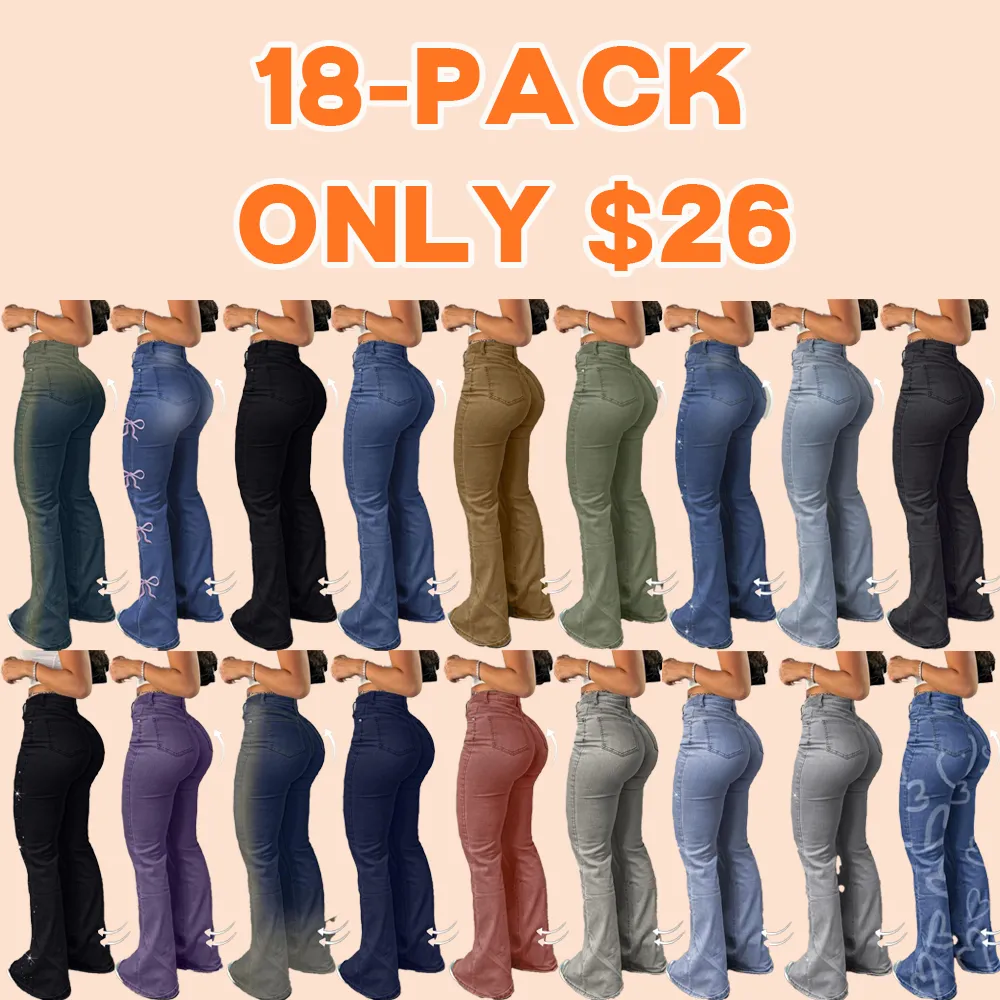 Women's High Waist Flare Jeans – Casual Button Fly Bell Bottom Denim Trousers