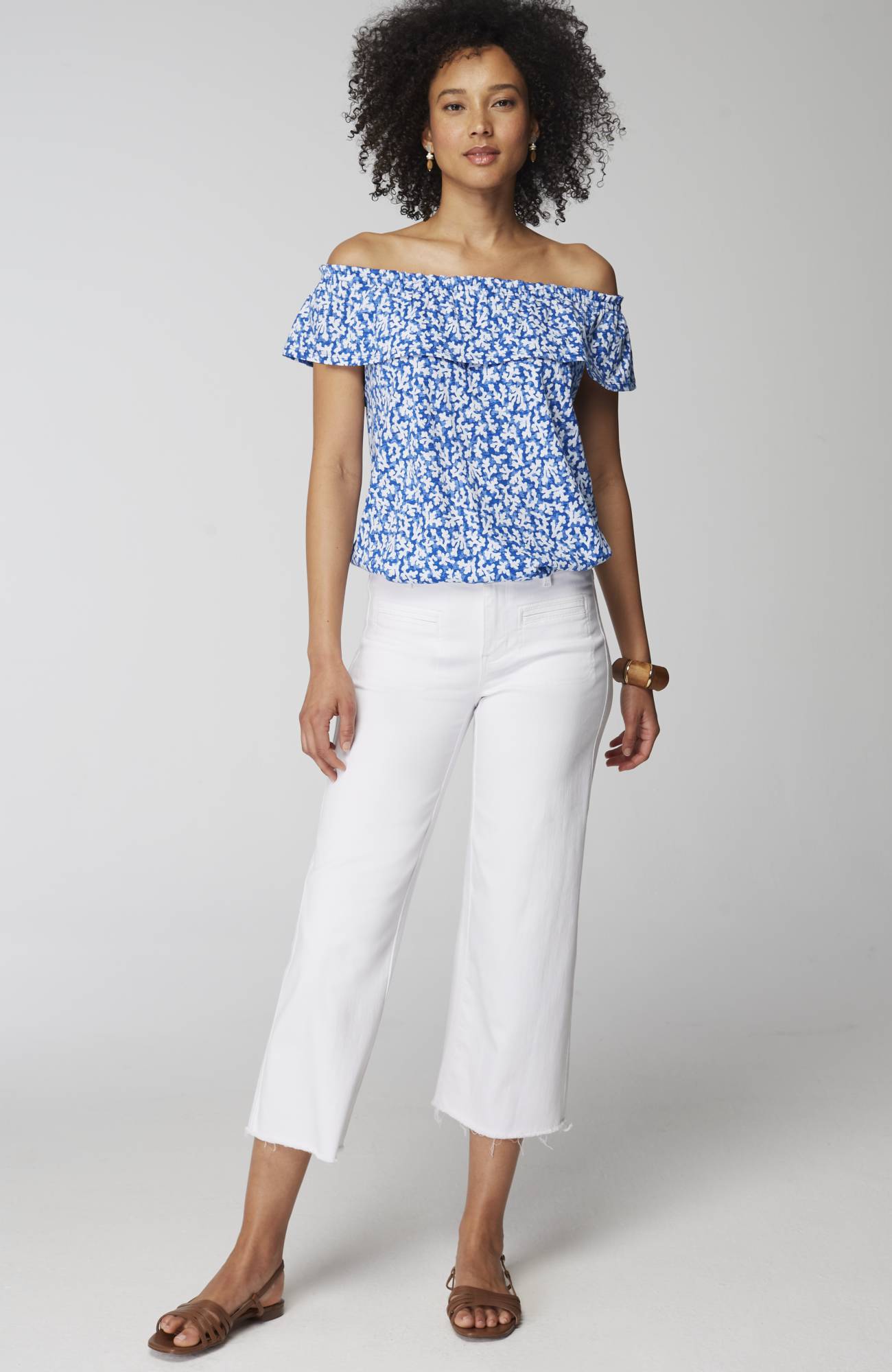 Convertible-Shoulder Ruffled Top