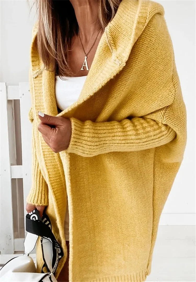 Hooded Sweater Bat-Shaped Soft Loose Back Patchwork Sweater