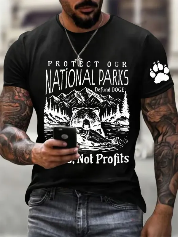 Men'S T-Shirt Pure Cotton Men'S Protect Our National Parks Printed Round Neck T-Shirt
