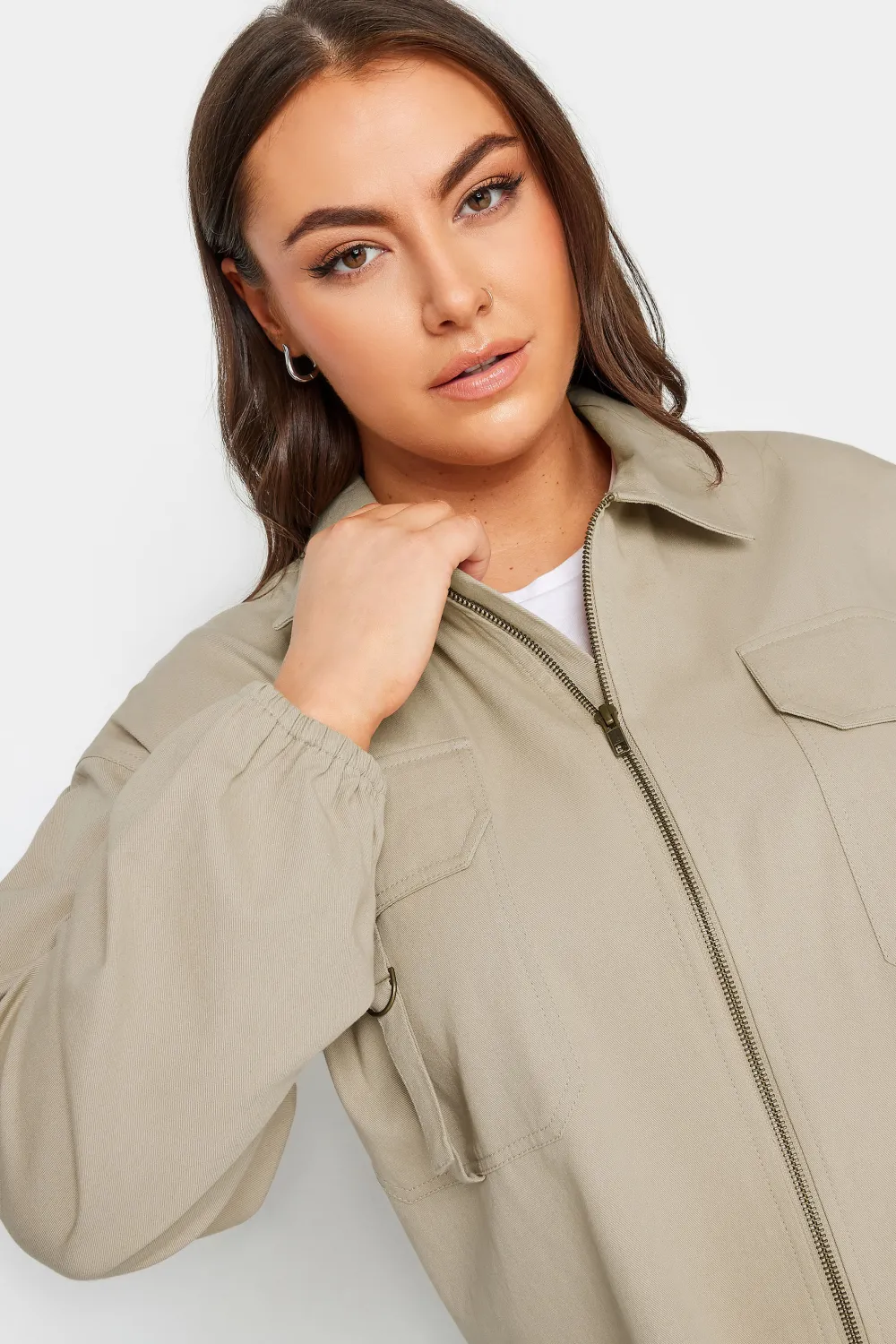 YOURS Curve Stone Brown Utility Bomber Jacket