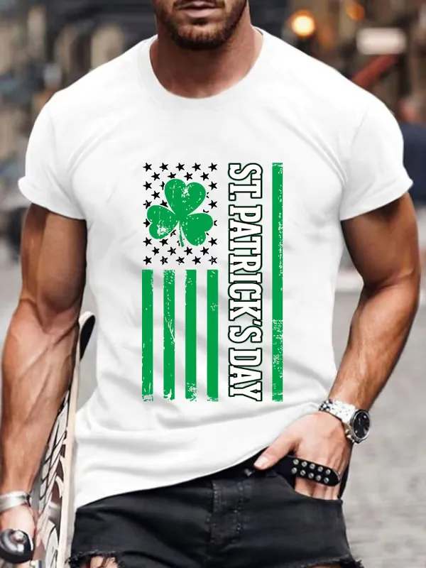 Men'S T-Shirt Men'S St Patrick'S Day Printed T-Shirt Pure Cotton Round Neck Printed Alphabet Short Sleeve