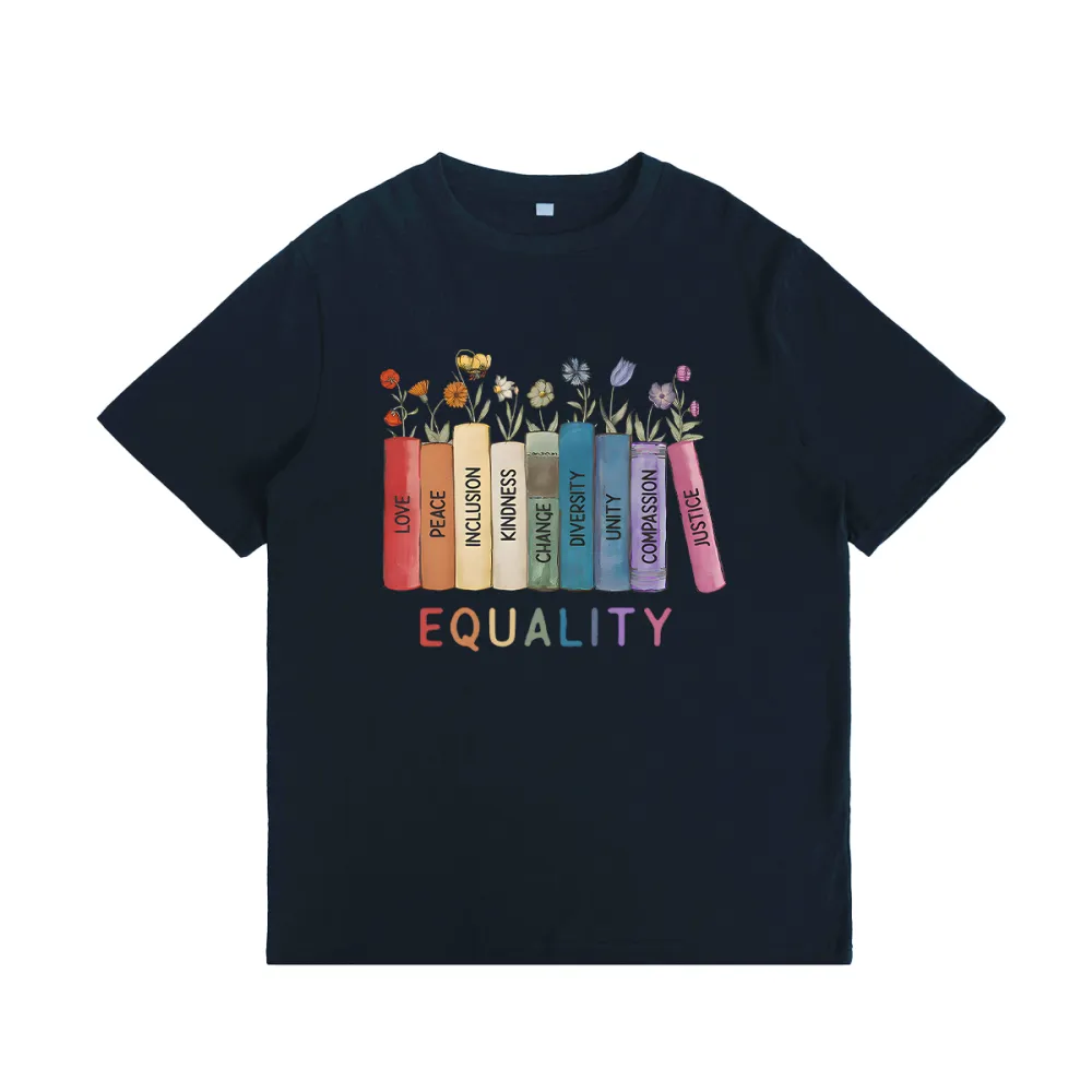 Equality Love Peace Inclusion Kindness Change Diversity Unity Compassion Justice Print Round Neck Short Sleeve T-Shirt