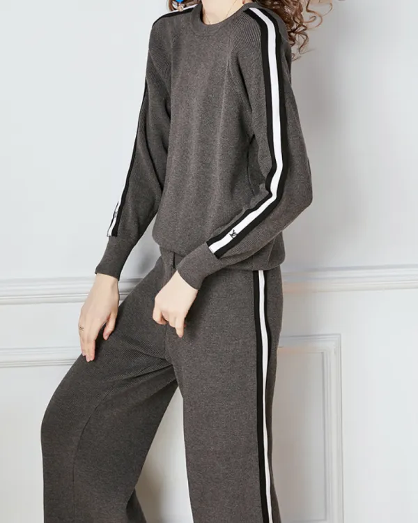 Casual Color Block Knit Sweater Two-piece Set