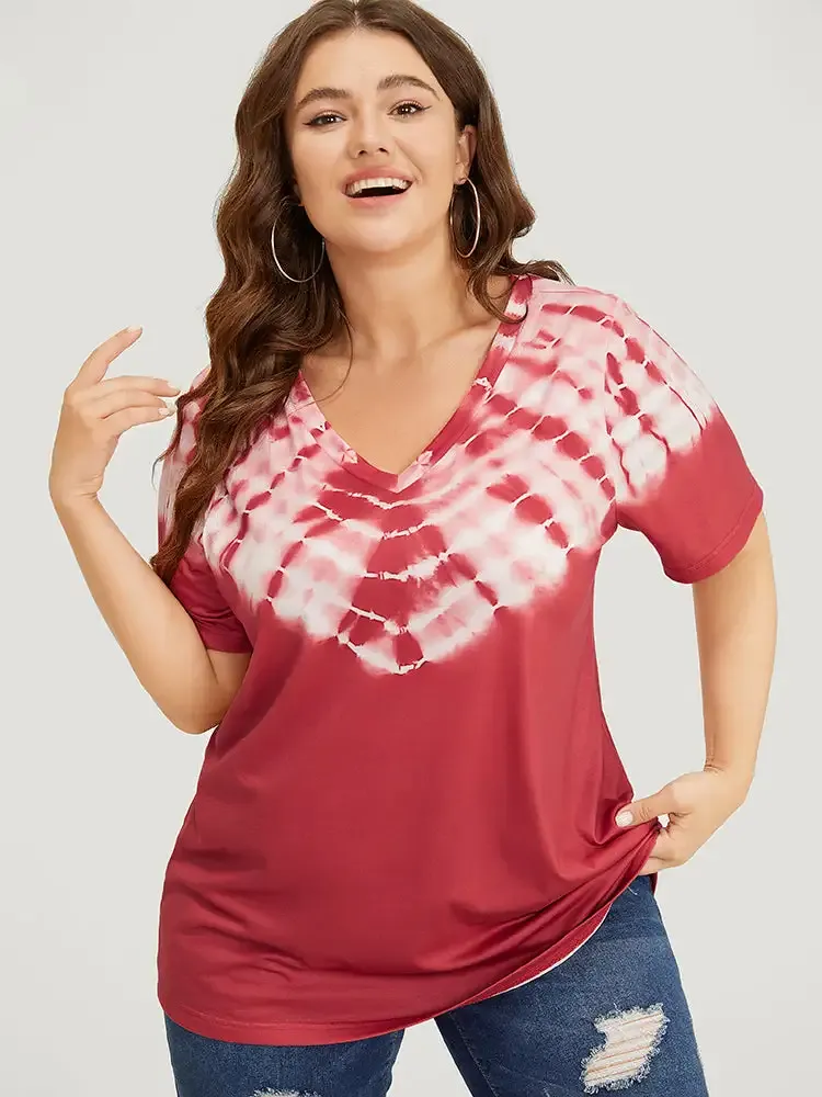 Tie Dye Short Sleeve V Neck T-shirt