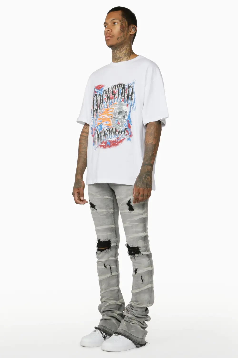 Sniper Light Grey Super Stacked Flare Jean