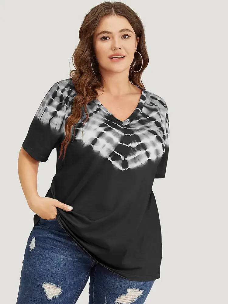 Tie Dye Short Sleeve V Neck T-shirt